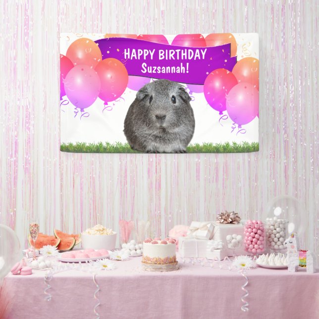 Custom Colourful Happy Birthday Grey Guinea Pig   Banner (Party)