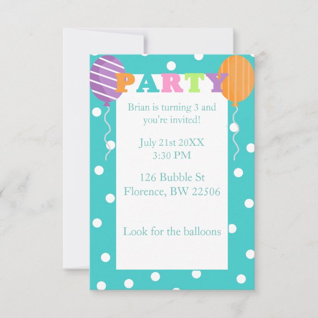 Custom Colourful Kids Birthday Party Invite (Front)