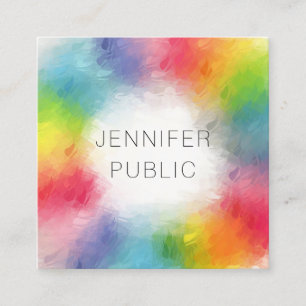 Custom Colourful Modern Abstract Art Rainbow Colou Square Business Card