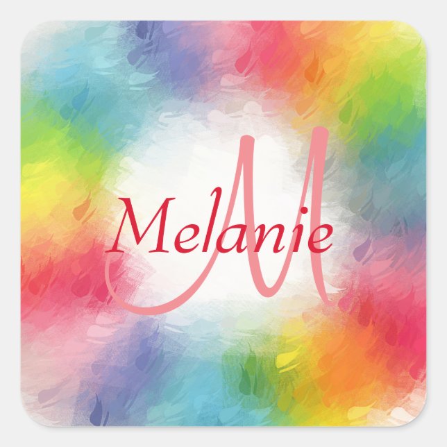Custom Colourful Modern Abstract Monogram Template Square Sticker (Front)