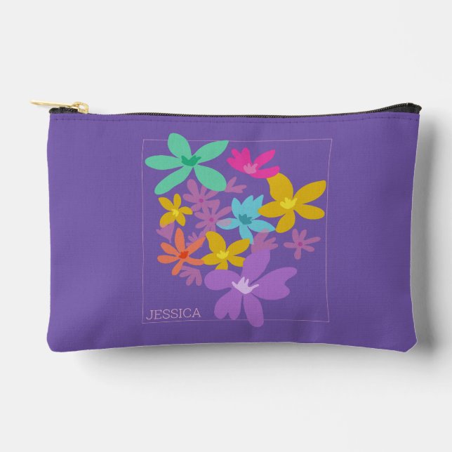 custom colourful modern floral pretty feminine accessory pouch (Front)