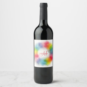 Custom Colourful Modern Rainbow Abstract Monogram Wine Label