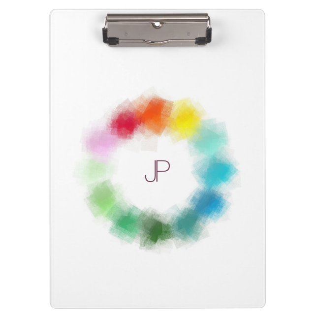 Custom Colourful Monogrammed Modern Elegant Clipboard (Front)