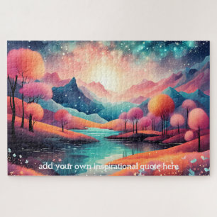 Custom Colourful Mountain Lake Inspirational Quote Jigsaw Puzzle