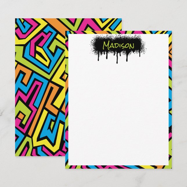 Custom Colourful Neon Graffiti Street Art Pattern  Card (Front/Back)
