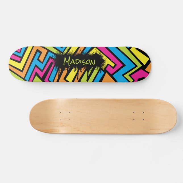 Custom Colourful Neon Graffiti Street Art Pattern  Skateboard (Horz)