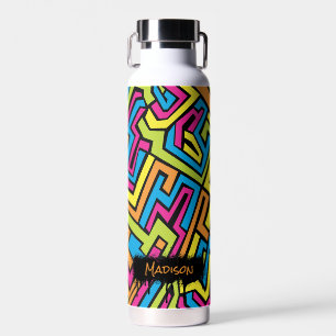 Custom Colourful Neon Graffiti Street Art Pattern Water Bottle