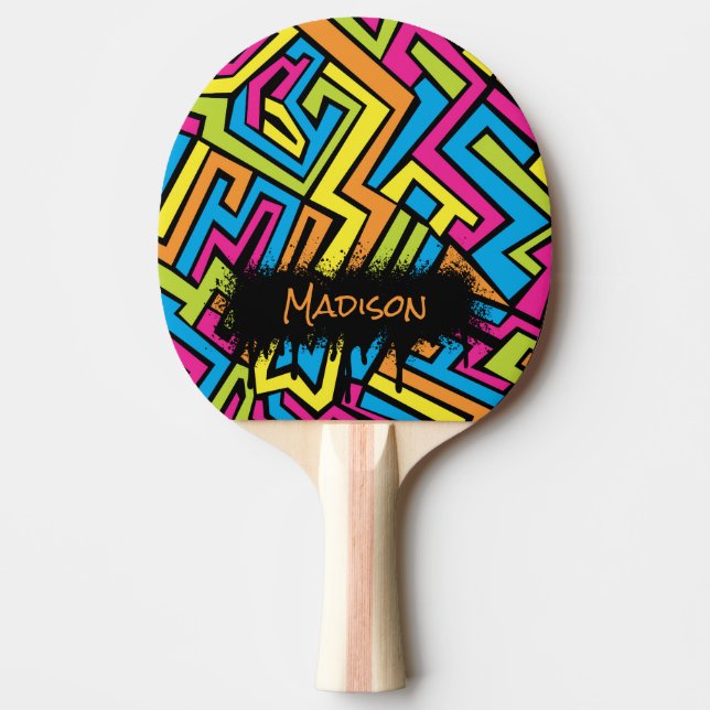 Custom Colourful Neon Graffiti Table Tennis Ping Pong Paddle (Front)
