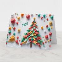Custom Colourful Origami Tree Joyful Holiday Card 