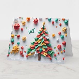 Custom Colourful Origami Tree Joyful Holiday Card 