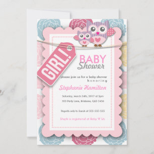 Custom colourful owl flower baby shower invite