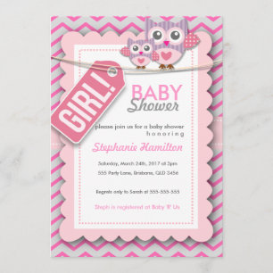 Custom colourful owl flower baby shower invite