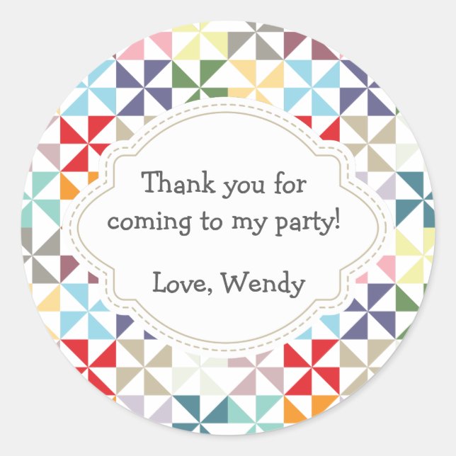 Custom Colourful Party Pinwheel Classic Round Sticker (Front)