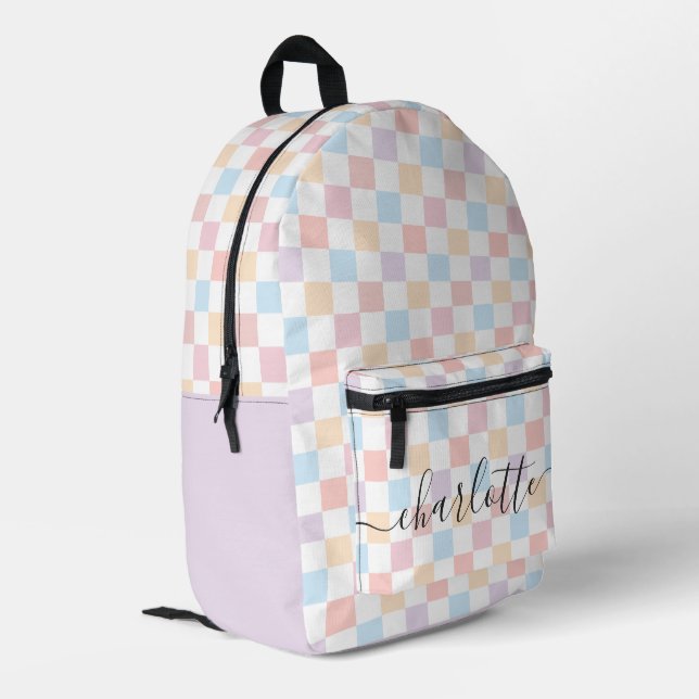 Custom Colourful Pastel Colours Chequered Pattern Printed Backpack (Back Corner Left)