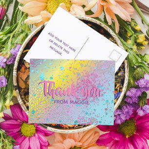 Custom Colourful Pastel Rainbow Artistic Thank You Postcard