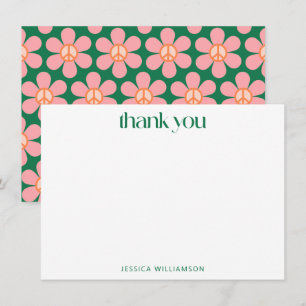Custom Colourful Peace Floral Green Bridal Shower  Thank You Card
