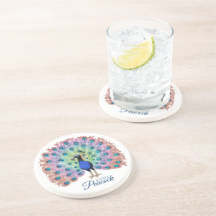 Custom Colourful Peacock Coaster