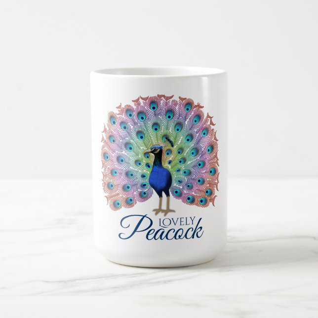 Custom Colourful Peacock  Coffee Mug (Center)