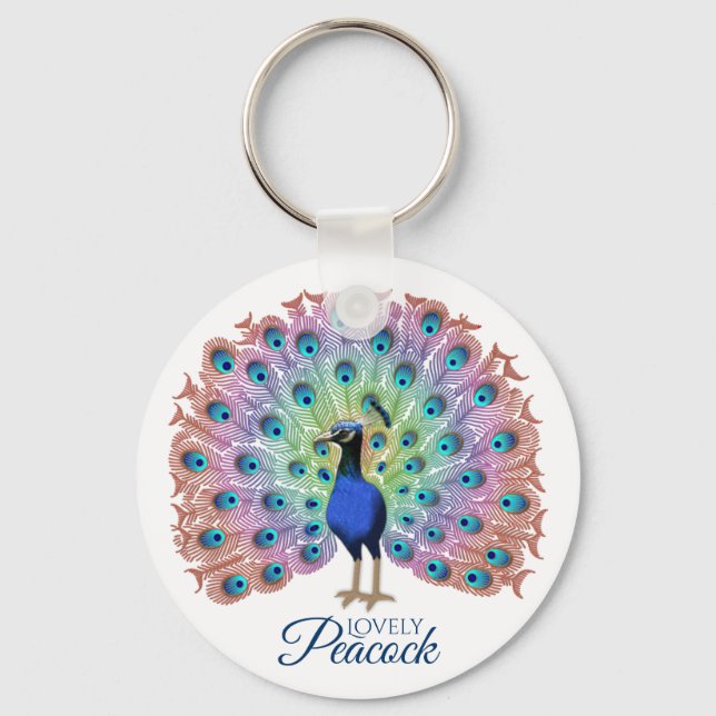 Custom Colourful Peacock Key Ring (Front)