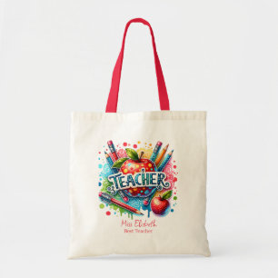 Custom Colourful Pencil Apple Teacher Appreciation Tote Bag