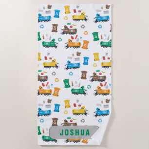 Custom Colourful Recycling Garbage Trucks & Bins  Beach Towel