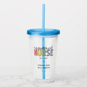 Custom Colourful Registered Nurse RN Graduation Acrylic Tumbler