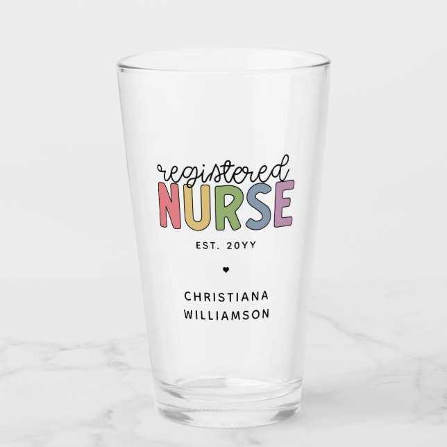 Custom Colourful Registered Nurse RN Graduation Glass (Front)