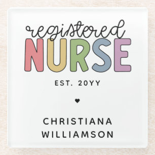 Custom Colourful Registered Nurse RN Graduation Glass Coaster