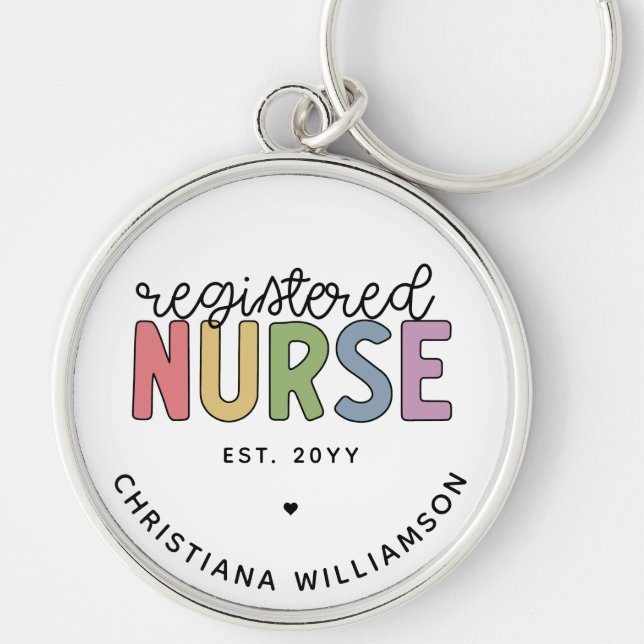 Custom Colourful Registered Nurse RN Graduation Key Ring (Front)