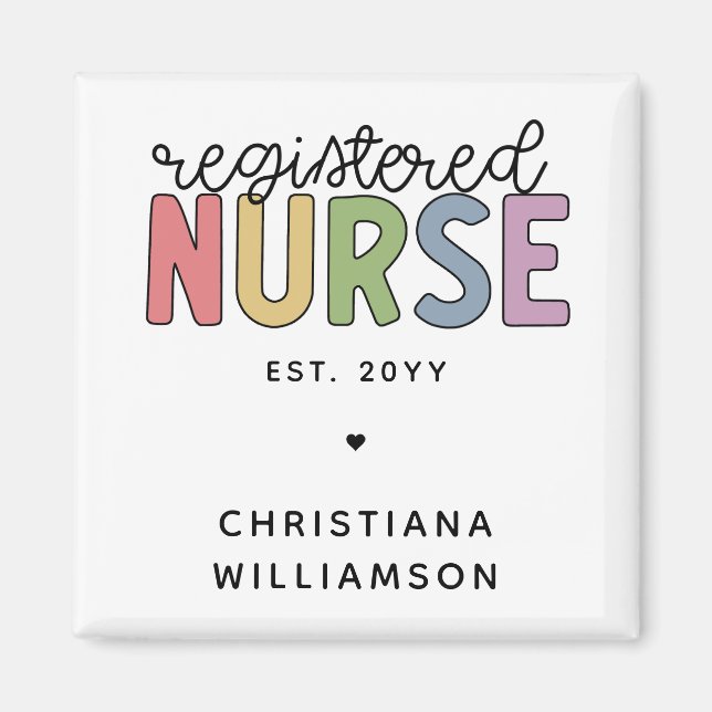 Custom Colourful Registered Nurse RN Graduation Magnet (Front)