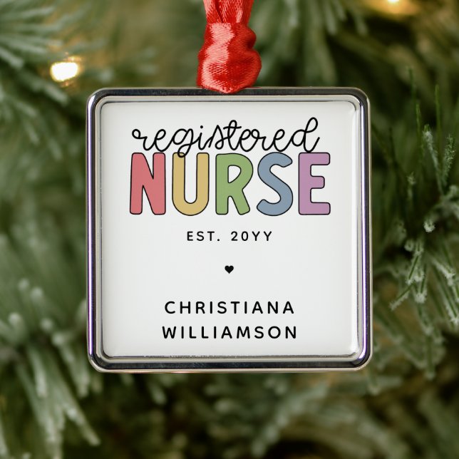 Custom Colourful Registered Nurse RN Graduation Metal Ornament (Tree)