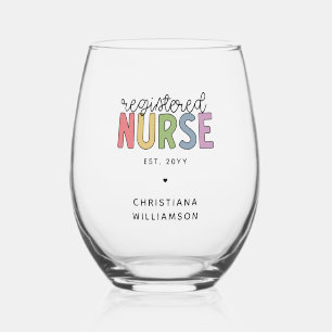 Custom Colourful Registered Nurse RN Graduation Stemless Wine Glass