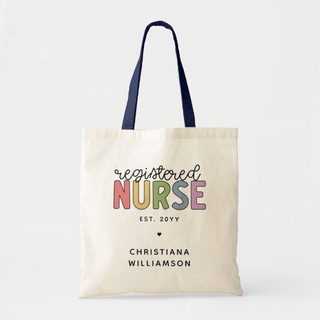 Custom Colourful Registered Nurse RN Graduation Tote Bag (Front)