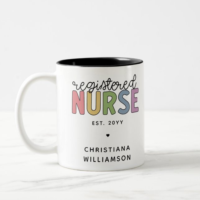 Custom Colourful Registered Nurse RN Graduation Two-Tone Coffee Mug (Left)