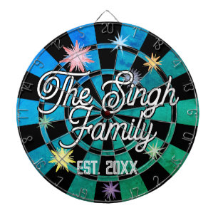 Custom Colourful Stars, Blue Green Gradient & Blac Dartboard