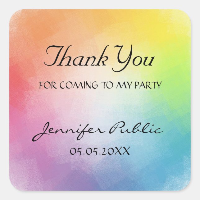 Custom Colourful Template Thank You Hand Script Square Sticker (Front)