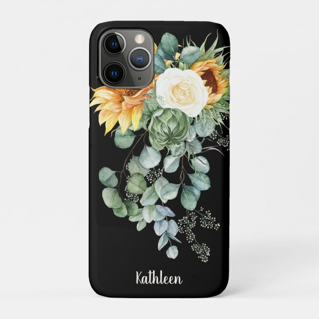 Custom Colourful Watercolor Sunflower Name  Case-Mate iPhone Case (Back)