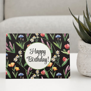 Custom, Colourful Wildflowers Happy Birthday Card