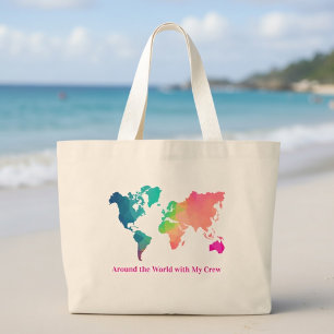 Custom Colourful World Map Mum Two Sided Large Tote Bag