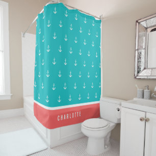 Custom Colours Add Name Nautical Anchor Shower Curtain