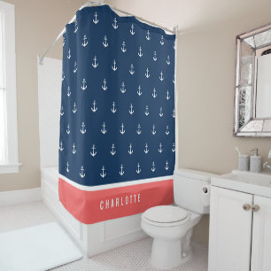 Custom Colours Add Name Nautical Anchor Shower Curtain
