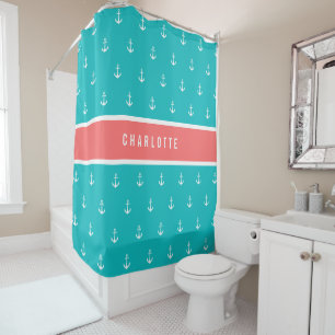 Custom Colours Add Name Nautical Anchor Shower Curtain