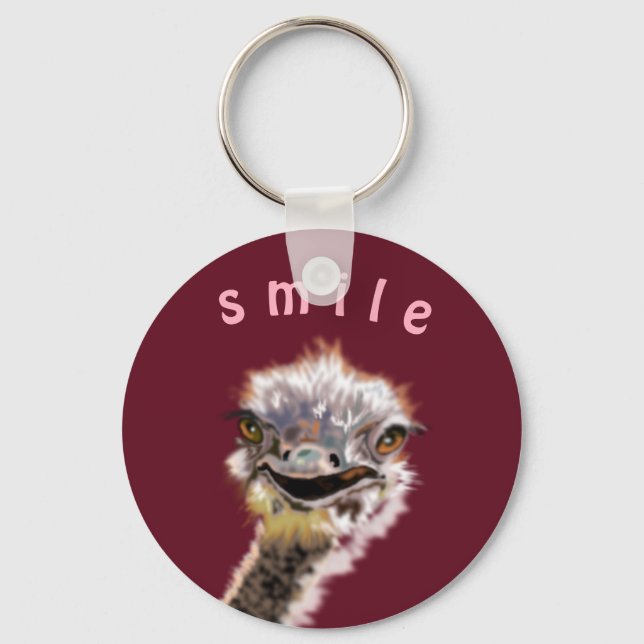 Custom Colours and Text Happy Ostrich  Fun Paintin Key Ring (Front)