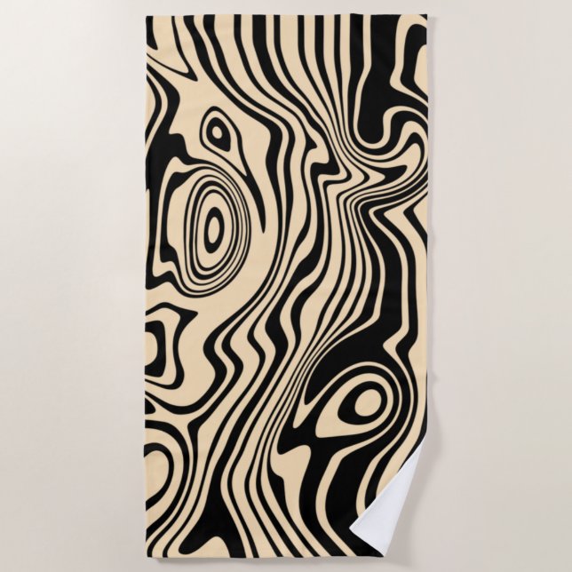 Custom Colours Beach Towel Abstract Art Black Line (Front)