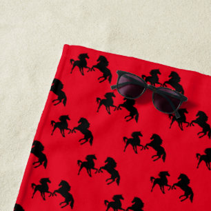 Custom Colours Beach Towel with Horses - Red