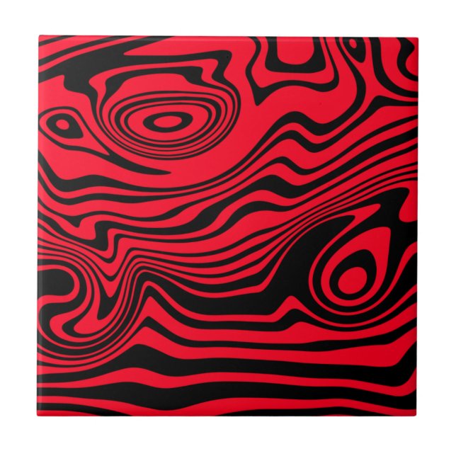 Custom Colours Ceramic Tile Black Red Wavy (Front)