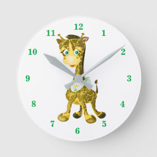 Custom Colours Clock with Baby Giraffe - Happy