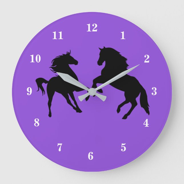 Custom Colours Clock with Horse Couple Silhouette (Front)