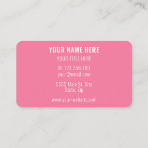 Custom Colours Elegant Simple Personalised Pink Business Card