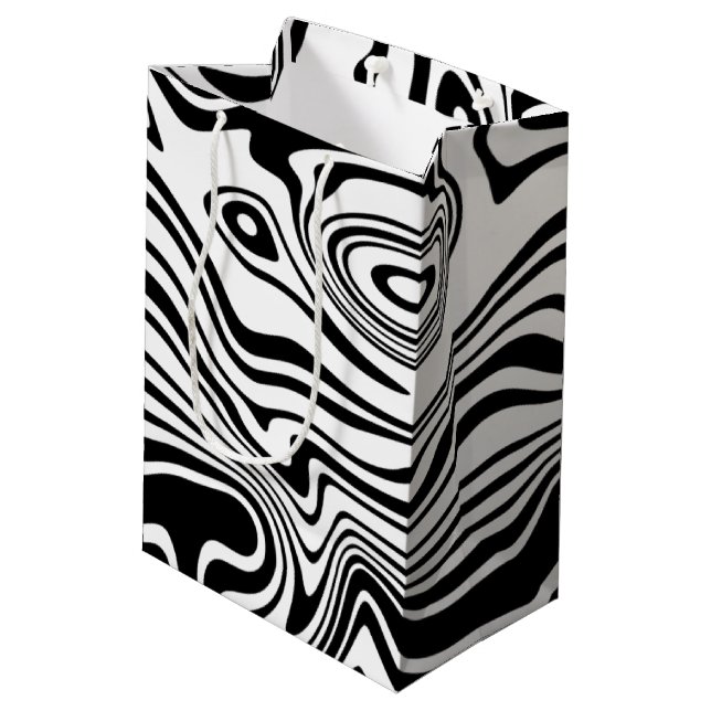 Custom Colours Gift Bag Abstract Waves Black White (Back Angled)